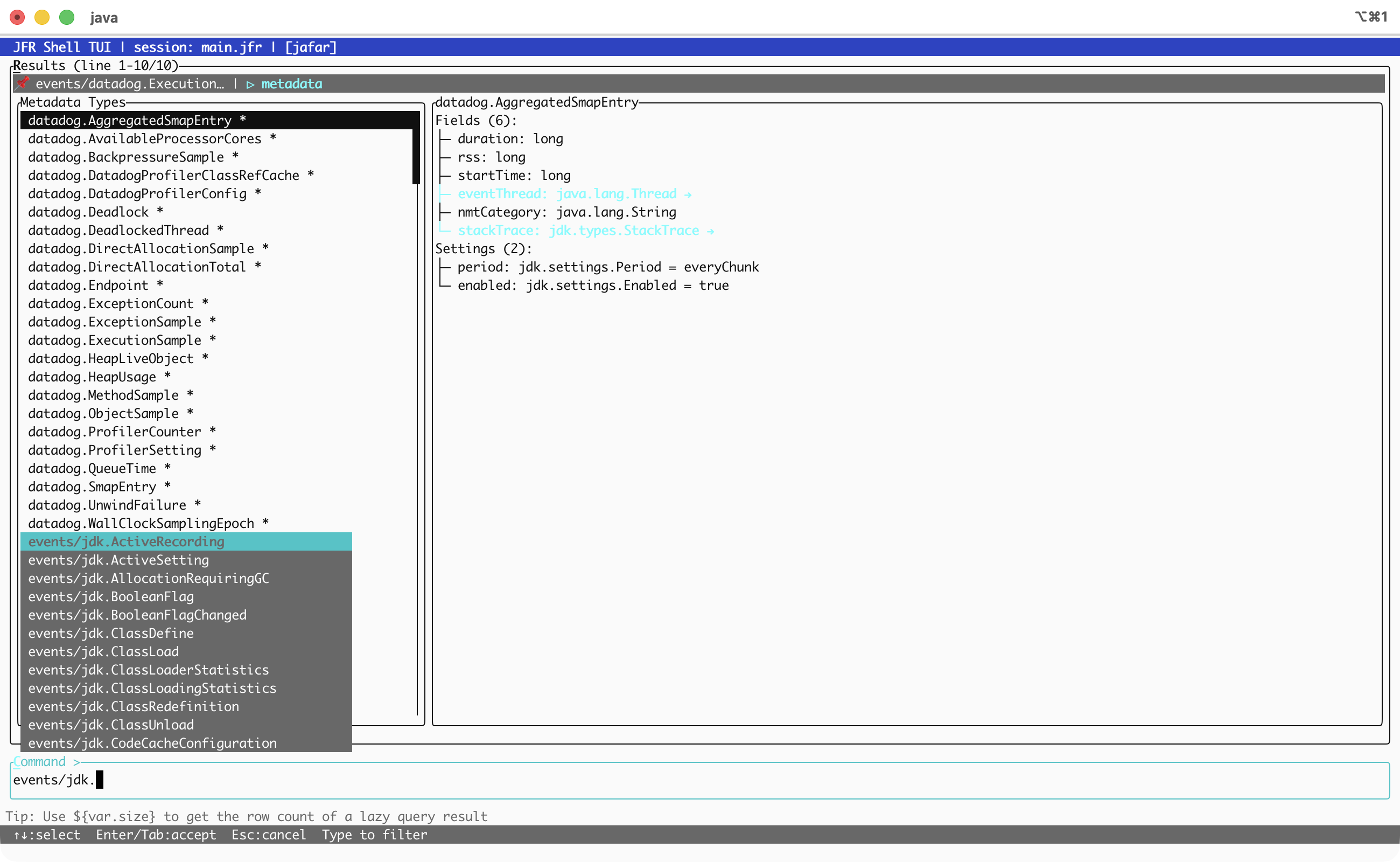 Tab completion popup