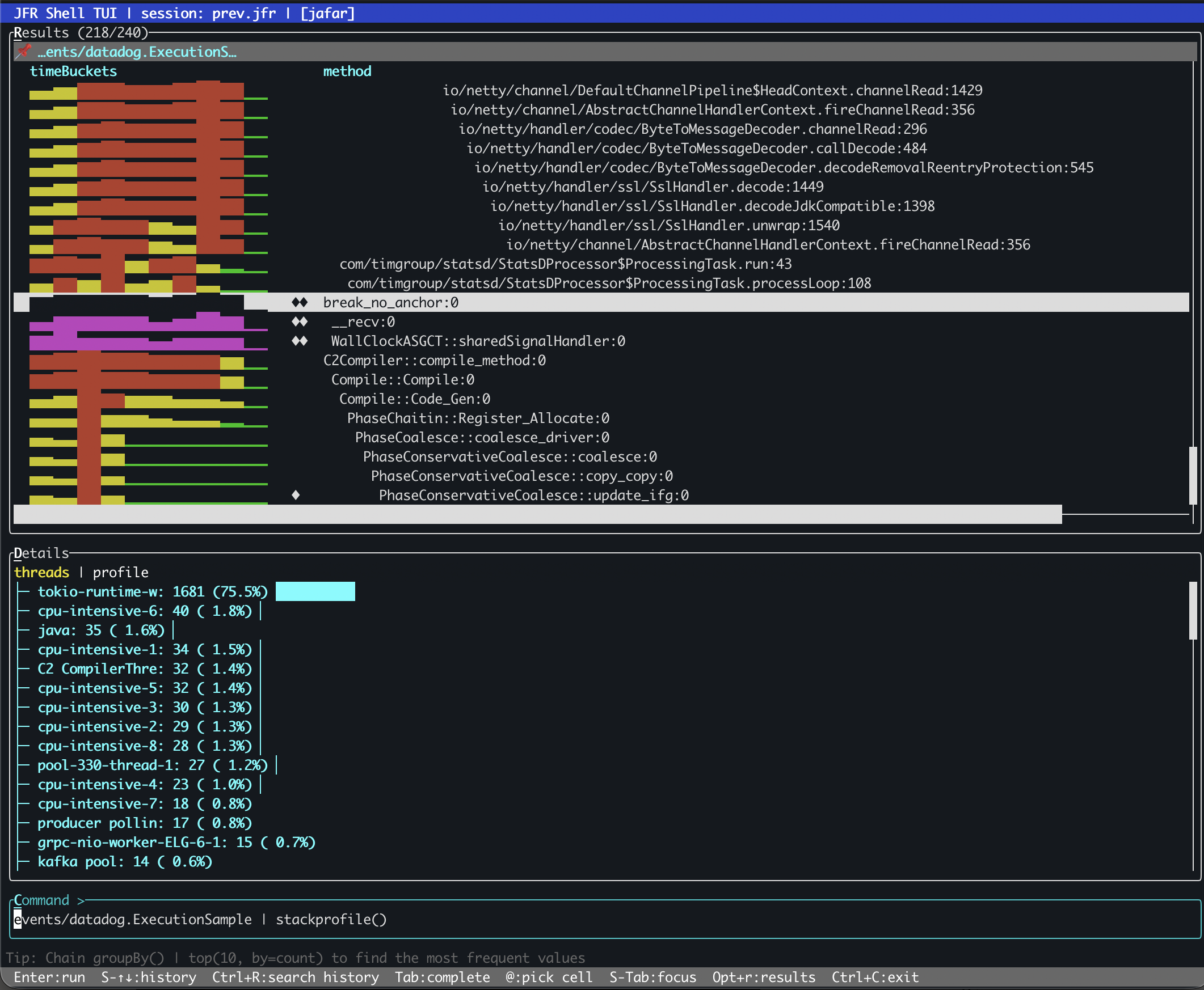 stackprofile in TUI mode